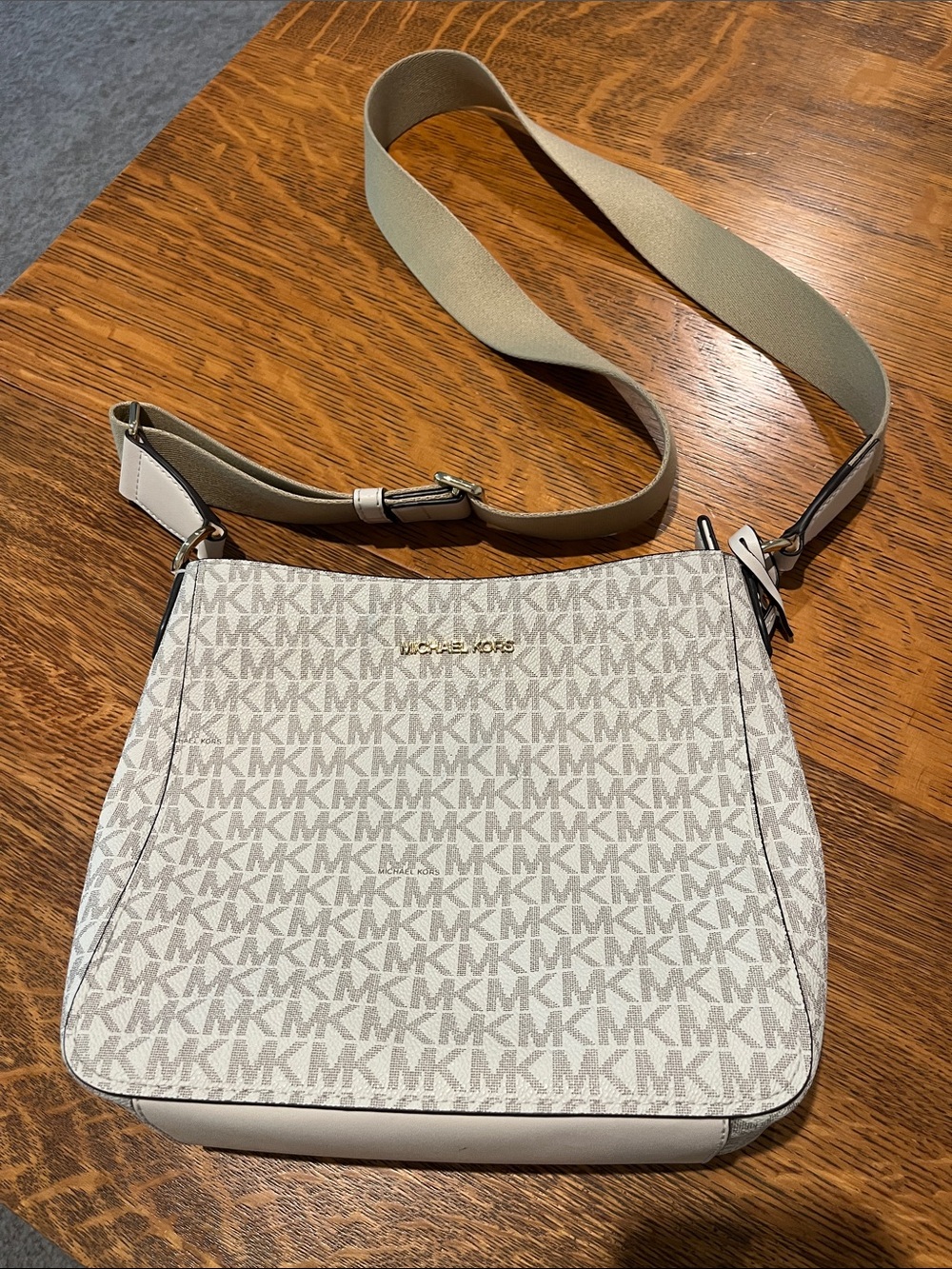 Michael Kors White MK Logo Crossbody with Gold Hardware